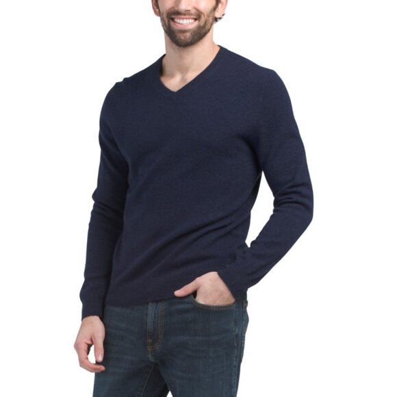 ISAAC MIZRAHI NEW YORK Navy Heather Cashmere V-neck Pull Over Sweater - Picture 1 of 2
